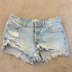 Zara Faded Blue Ripped Jean Shorts